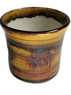 Handcrafted Brown and Yellow Ceramic Planter Pot